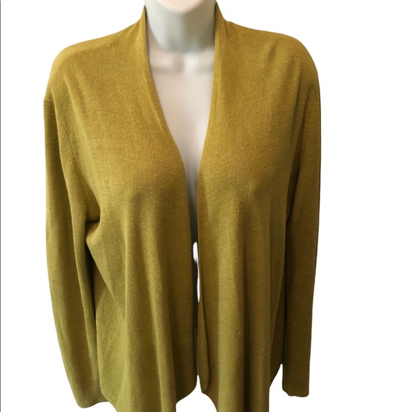 Eileen Fisher 100% Organic Linen Open Boxy Cardigan Size L Green - Picture 3 of 5